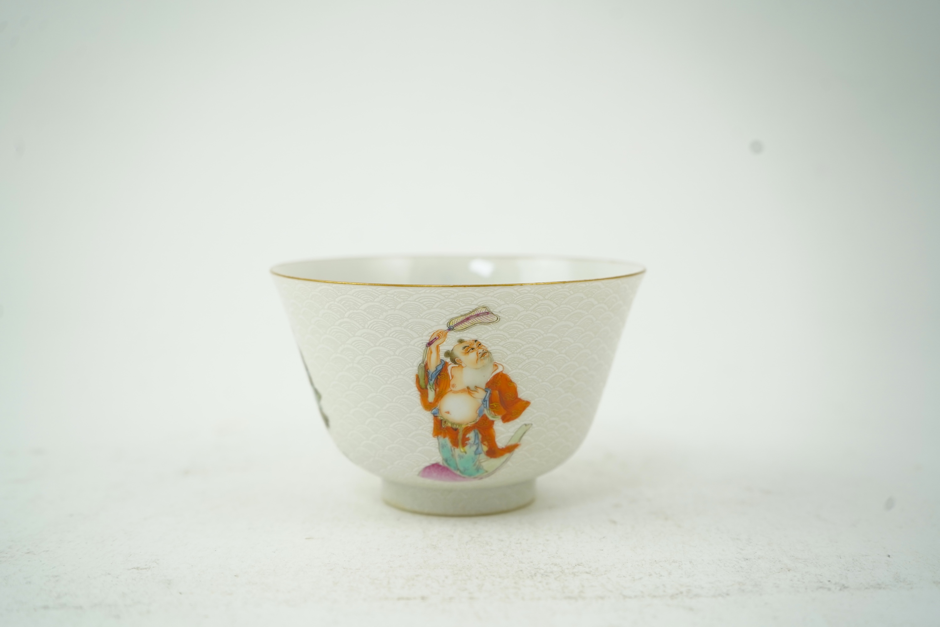 A Chinese enamelled porcelain ’Immortals’ cup, Yongzheng mark but later